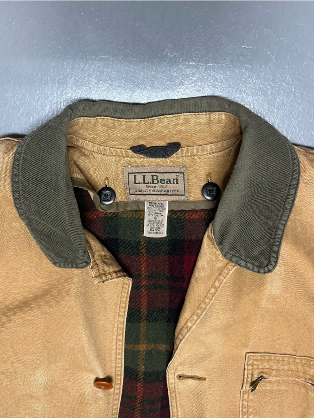 Vintage L.L. Bean Wool Plaid Lined Button Canvas Field Barn Chore Jacket Coat XL - Picture 4 of 15